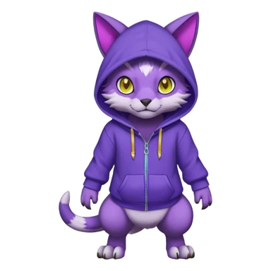 Colorful neon glowing dark gloomy :3 abyssal garurumon-purloin-feline-Fakemon-Digimon-creature wearing a violet hoodie fursona (full body)  sticker