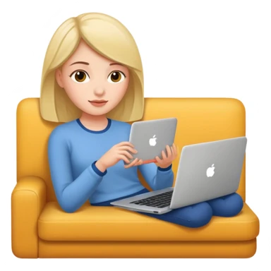 A girl is working with a laptop while lying on the sofa sticker