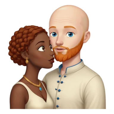 Bald white male with ginger beard and blue eyes kissing indian brown woman with black curly hair sticker