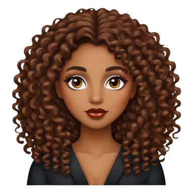 pretty brown skin, long hair curly, baddie with makeup sticker