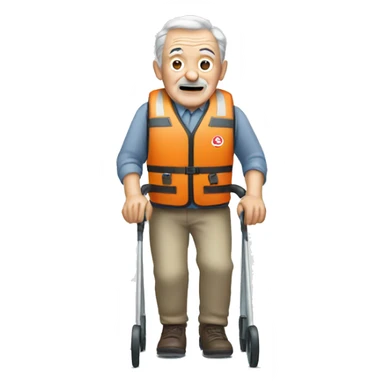 Old man with walker, life vest  sticker