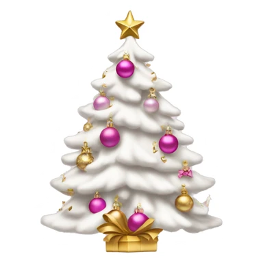 White Christmas tree with pink ornaments  and gold bows￼ sticker