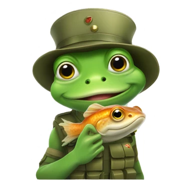 frog soldier petting a fish sticker