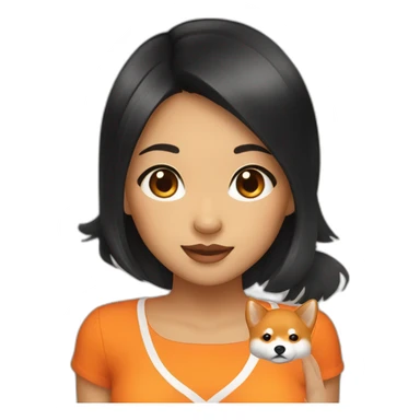 Black hair girl with orange color shiba inu sticker
