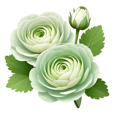 Two white and light green Ranunculus flowers sticker