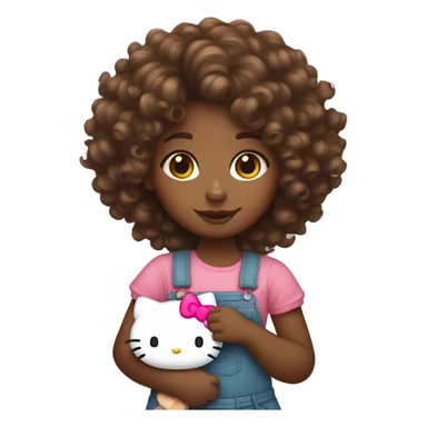 Brown girl with curly hair holding hello Kitty sticker