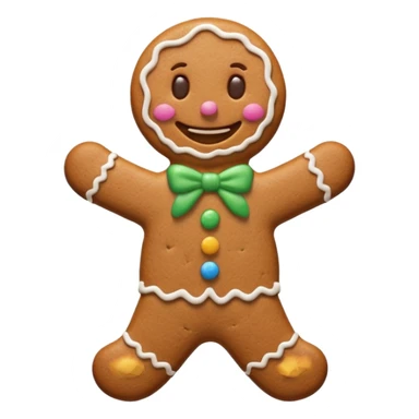 {
    "type": "object",
    "look": "gingerbread man, icing smile, cookie texture, front view",
    "description": "a cheerful gingerbread cookie shaped like a man, smiling with white icing details"
  } sticker