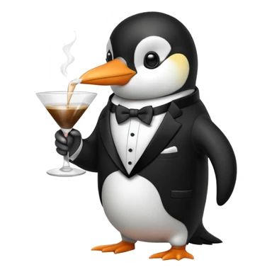 Penguin drinking a coffee in a martini glass sticker