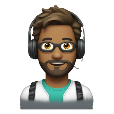 28 year old boy with beard and wearing a goggle and a headphone sticker