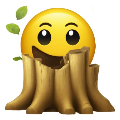 yellow emoji with yellow tree stump in mouth sticker