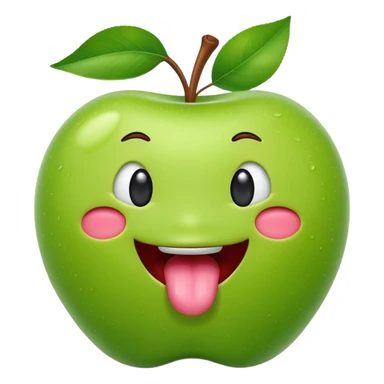 create a green apple showing the tongue on IOS style same pattern as the real iphone emojis, should look cute sticker