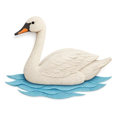 close-up of a tundra swan floating on water, paper craft style, distinct layered paper effect, realistic feather patterns, soft blue water sticker