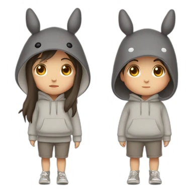 Fille Brune avec un sweat-capuche Totoro avec les couleurs de Totoro sticker