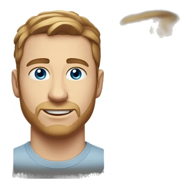 A head and shoulders shot of a 32 year old white man, with short brown hair,   with blue eyes wearing a t-shirt. sticker