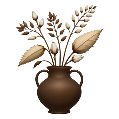 White Dried flowers and pods in a brown vase sticker