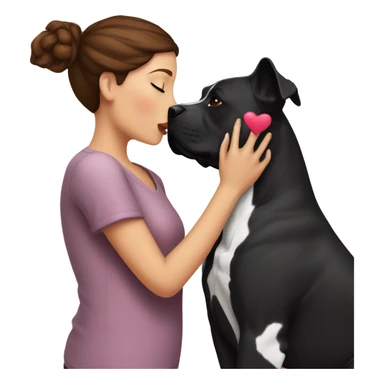 Brunette kissing big black pitbull dog, pink hearts sticker