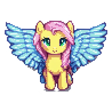 Fluttershy flying with wings spread pixel art style sticker