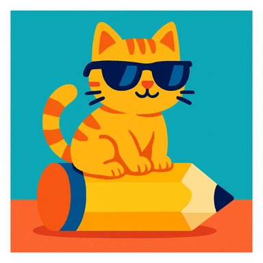 A big pencil with a kitten in sunglasses sticker