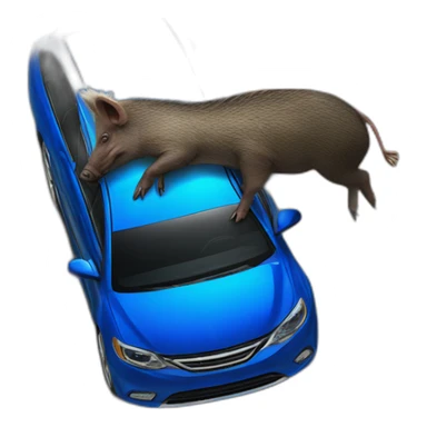 Photo-real-wild boar hitting blue car sticker