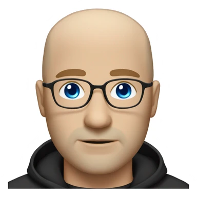bald white man with blue eyes, stubble, glassses. black clothes sticker