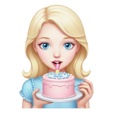 Blonde girl with pale skin and blue eyes with a light pink vintage cake  sticker