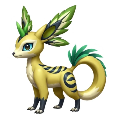  Exotic Tropical Feathery Leathery Scaly Planty Meloetta-Zygarde-Zeraora-Renamon-Protogen-Palkia-hybrid-fusion-Fakémon-creature, full body sticker