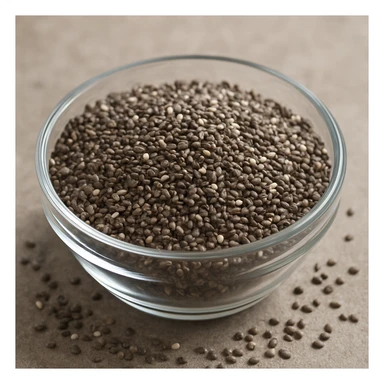 chia seeds, photorealistic, chia seeds in a transparent bowl sticker