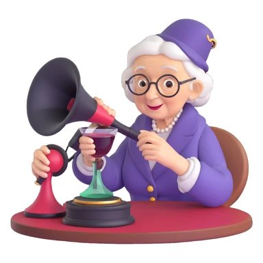 old lady with wineglass listening to gramophone sticker