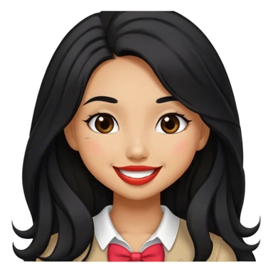 Tan girl with black long hair classy kisses smiles and cute outfit sticker