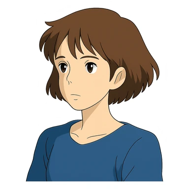woman with short brown hair in ghibli style sticker