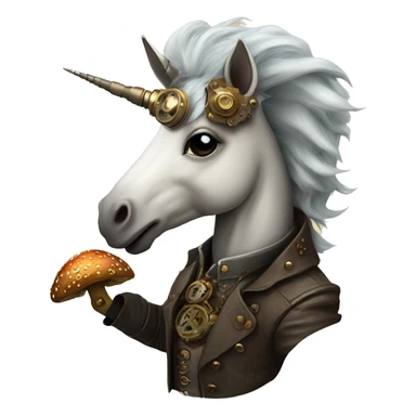 Steampunk unicorn eating mushrooms sticker