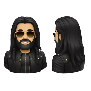 A man with long black hair, sunglasses, beard and leather outfit. He has two golden rings on his fingers sticker