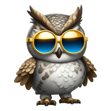 Cartoony chubby horned owl with sunglasses and disco suit on sticker