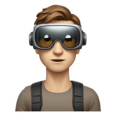 A male with a pale skin tone and brown hair posed sideways like NFT bored apes. He's wearing virtual reality glasses. sticker