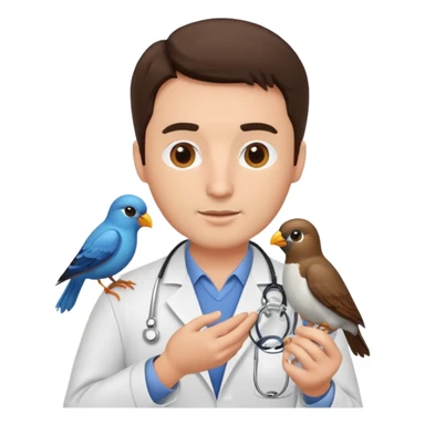 brunette man veterinarian with bird sticker