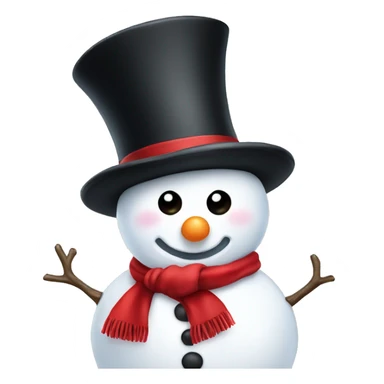 cute white snowman with a red scarf and a black top hat sticker