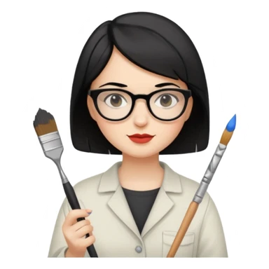 MUJER BLANCA, CABELLO CORTO COLOR NEGRO, USA LENTES Y ES PINTORA sticker