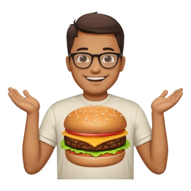 Man with Glasses & Burger – smiling guy in T-shirt, holding big burger with both hands.




































 sticker