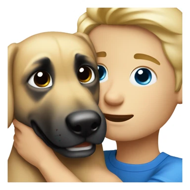 blond boy with blue eyes who hugs his Malinois tightly because he is afraid  sticker
