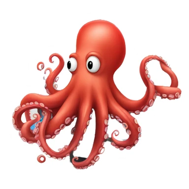 red cartoon octopus typing on a computer sticker