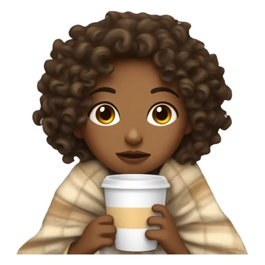Curly girl brunette inside a blanket sipping coffee eyes closed sticker