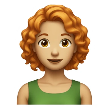 wavy orange haired girl with brown eyes and a green top sticker