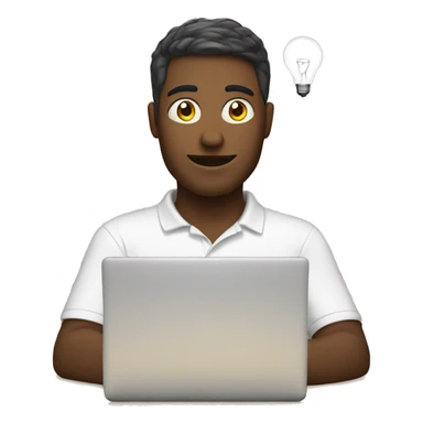 man with laptop and light bulb above head sticker