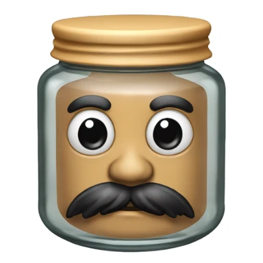 Anthropomorphic Mexican glass jar with a black beard tan skin sticker