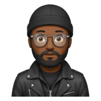 A dark-skinned man with a black beanie, glasses, and a full beard, giving him a thief-like appearance. sticker