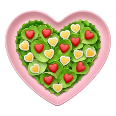 green salad in a light pink heart shaped plate sticker