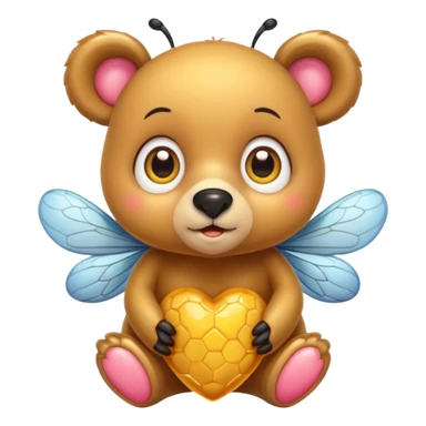 a cute bear with honey and bee and hearts, with big eyes sticker