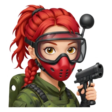 paintball player face girl braided red hair sticker