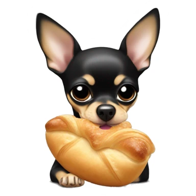black and tan chihuahua puppy eating a croissant  sticker