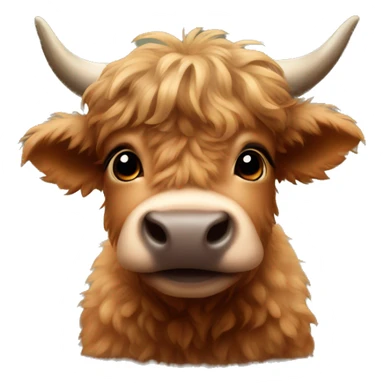 brown fluffy baby scottish cow with a small bow on head sticker